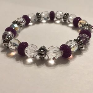 Handmade clear and purple beaded bracelet